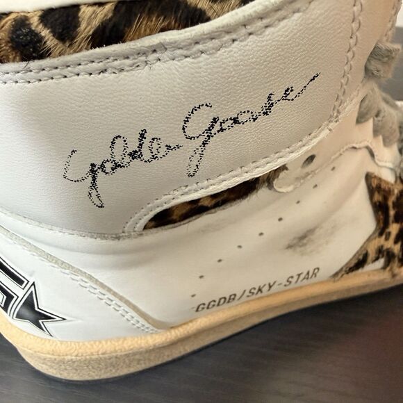 Golden Goose High Top Signature Sneakers Womens Sz 38 Sky Star Pony Hair Leopard - Picture 13 of 16